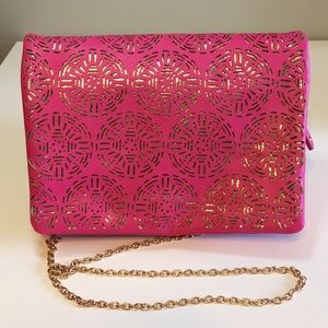 JustFab Laser Cut Small Crossbody Pink Gold